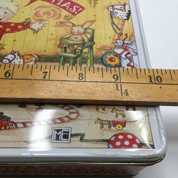 Vintage 90s I Love Christmas Tin Container Toy Train Tree Boy Rectangle - Picture 3 of 5